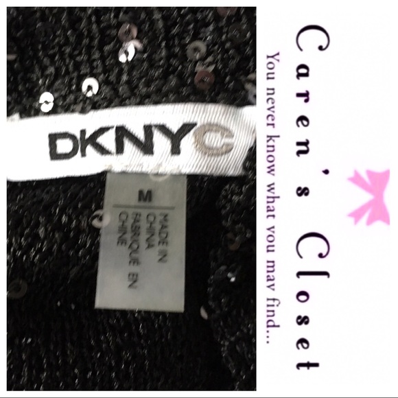 DKNYC Black Sequin Cold Shoulder Knit Sweater Top - Picture 6 of 6